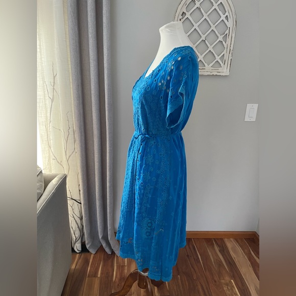 JOHNNY WAS Olympia Eyelet Midi Dress In Ocean Blue Size S - Picture 6 of 14